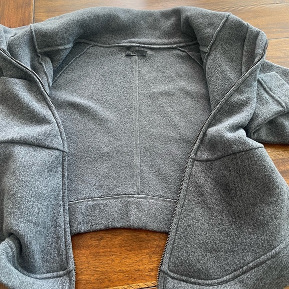 prAna fleece gray full zip back cropped sweatshirt sweater sz L - Picture 3 of 11